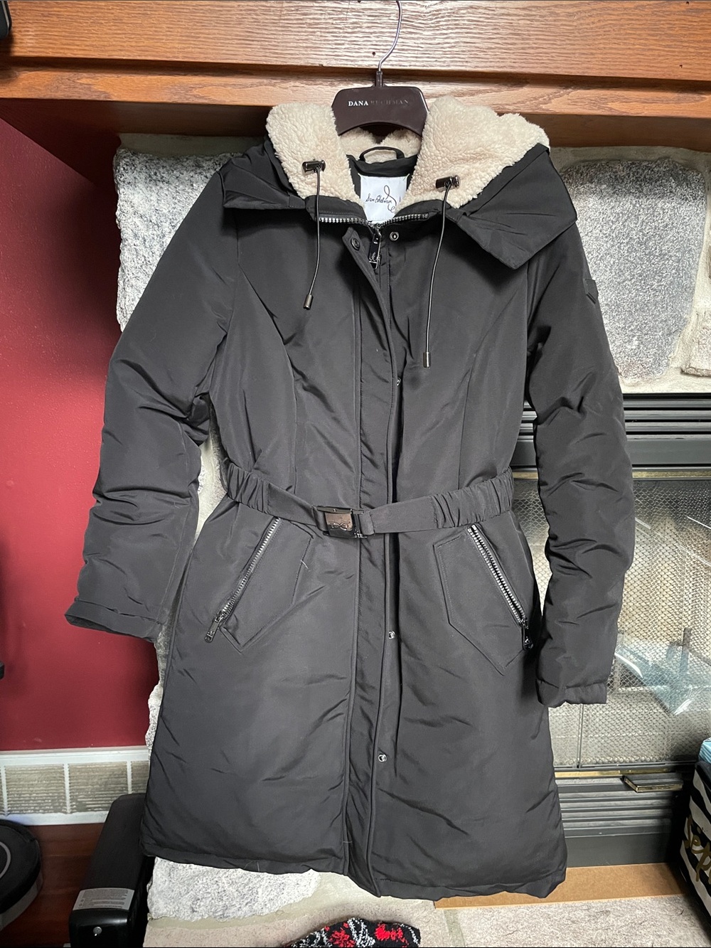 Sam Edelman Black Puffer Coat with Sherpa-Lined Hood